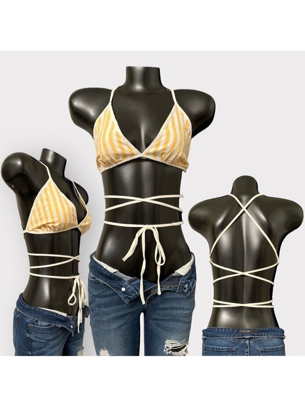 Free People Triangle Crop Bikini Top M L Linen Cotton Summer Shirt Festival Rave